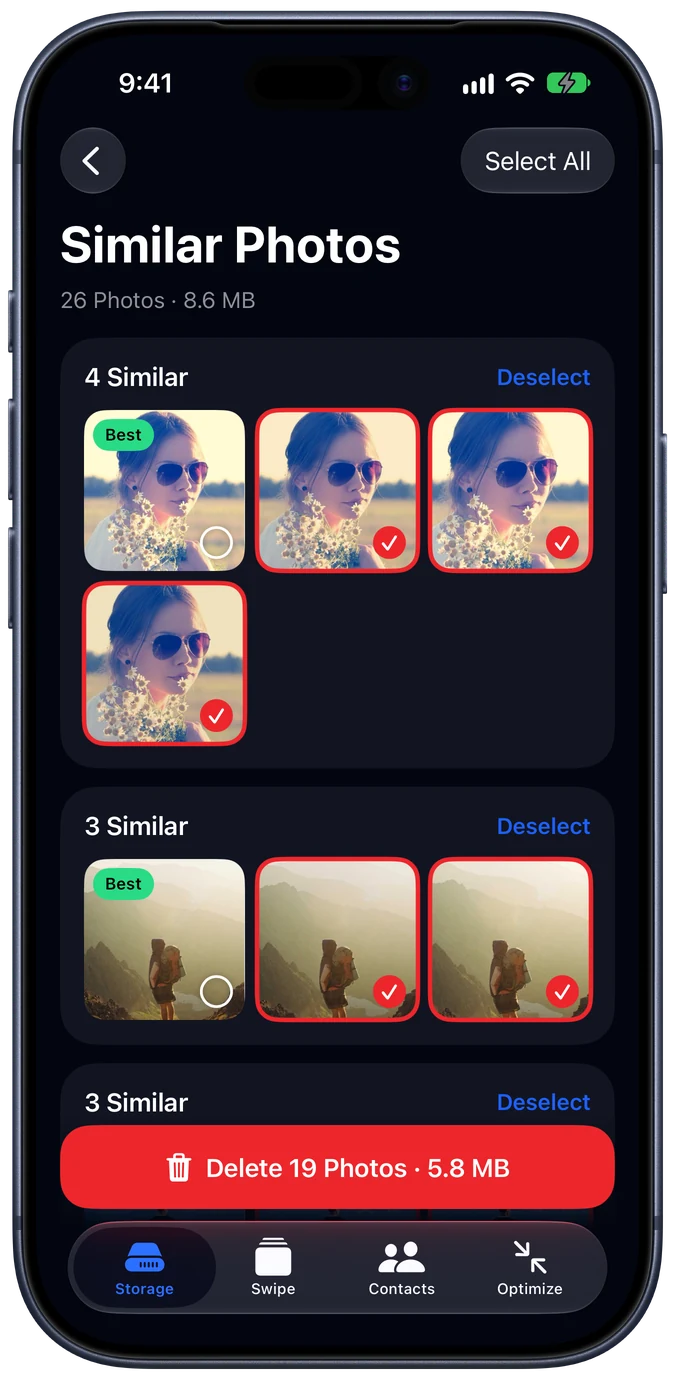 Similar photos grouped with the best shot kept