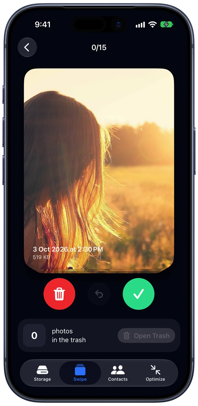 Swipe through photos to keep or delete